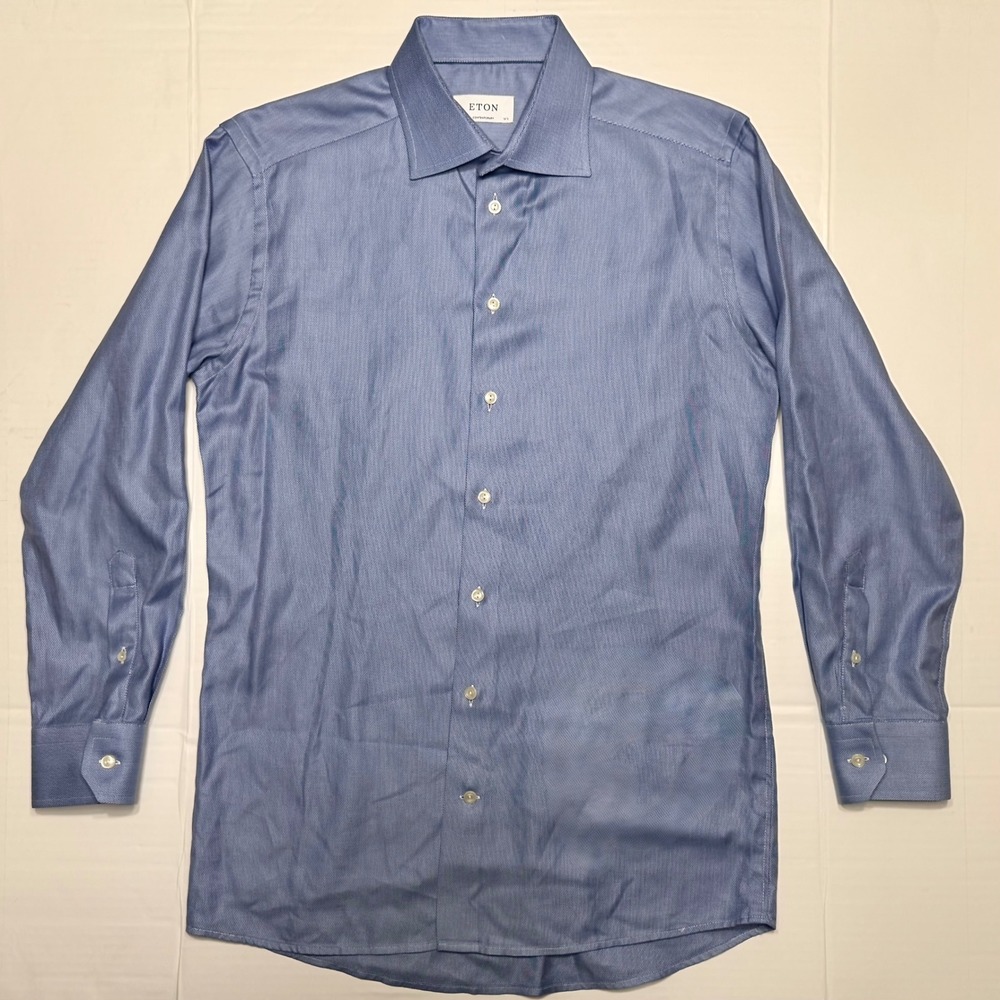 Eton Contemporary Fit Dress Shirt Blue Micro Texture Cotton Mens 16.5 42 L